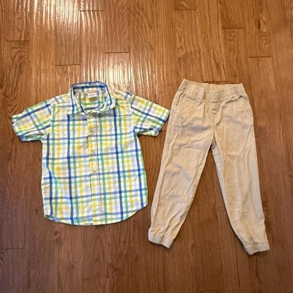 Wrangler boys plaid shirt dress pants outfit bundle 7